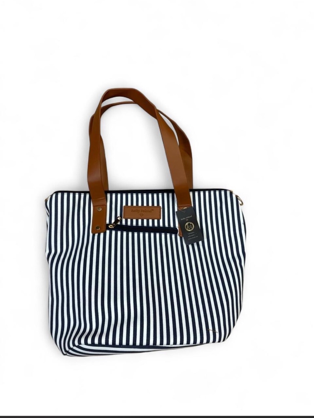 kathy ireland Navy & White Striped Tote with Brown Handles